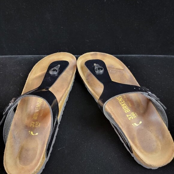 Birkenstock Black Patent Leather Sandals Size 37 (US 6-6.5) Mayari Gizeh Style - Picture 3 of 9